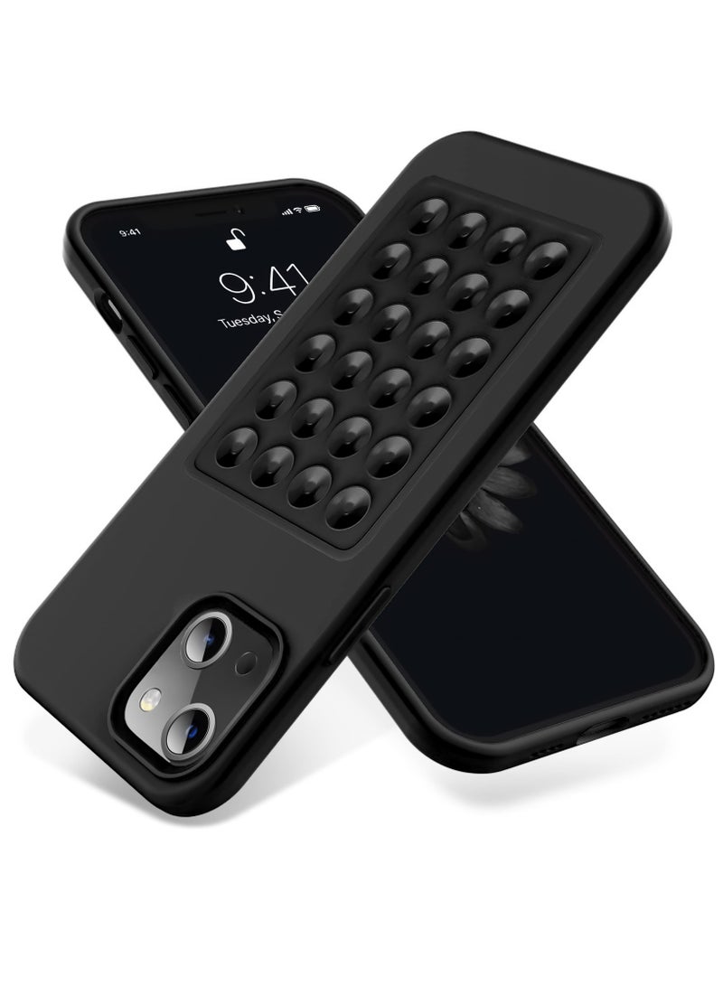 جراب هاتف من السيليكون الناعم مع قاعدة شفط وحامل حماية كاملة ضد الصدمات لهاتف iPhone 13/14 (أسود)