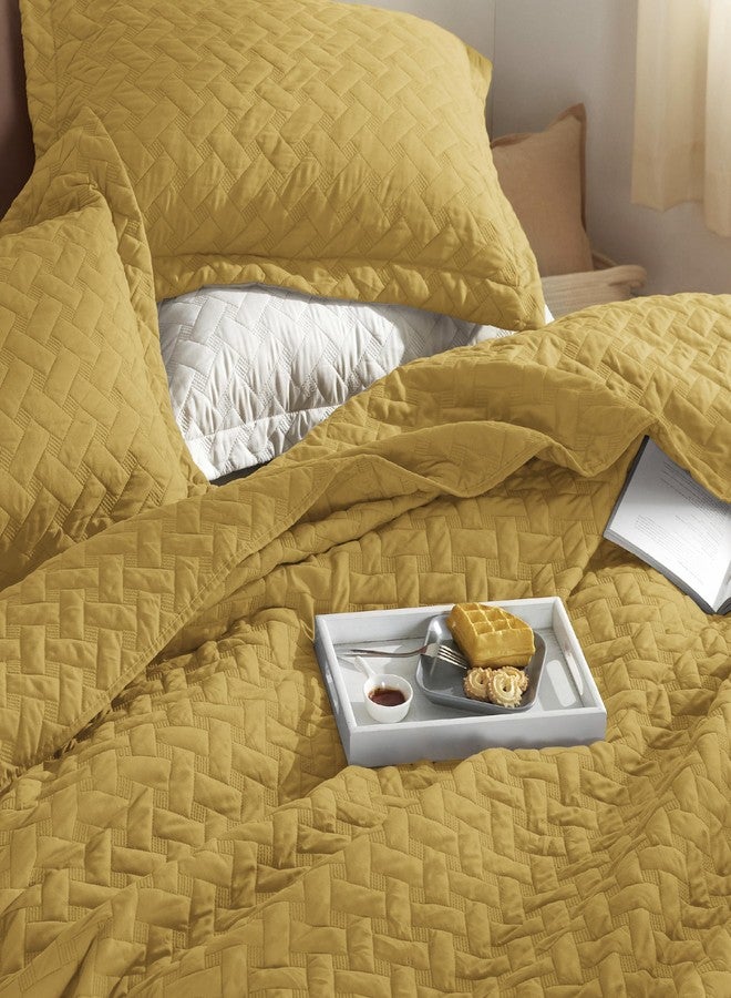 Bedsure Quilts Queen Size - Lightweight Bedspreads Queen Size with Basket Weave Pattern, Soft Quilt Bedding, Mustard Yellow Comforter Coverlet for All Seasons (90" x 96") - Image 3
