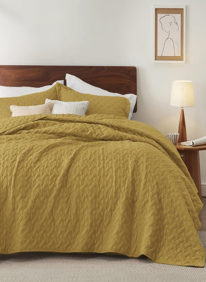 Bedsure Quilts Queen Size - Lightweight Bedspreads Queen Size with Basket Weave Pattern, Soft Quilt Bedding, Mustard Yellow Comforter Coverlet for All Seasons (90" x 96") - Image 1