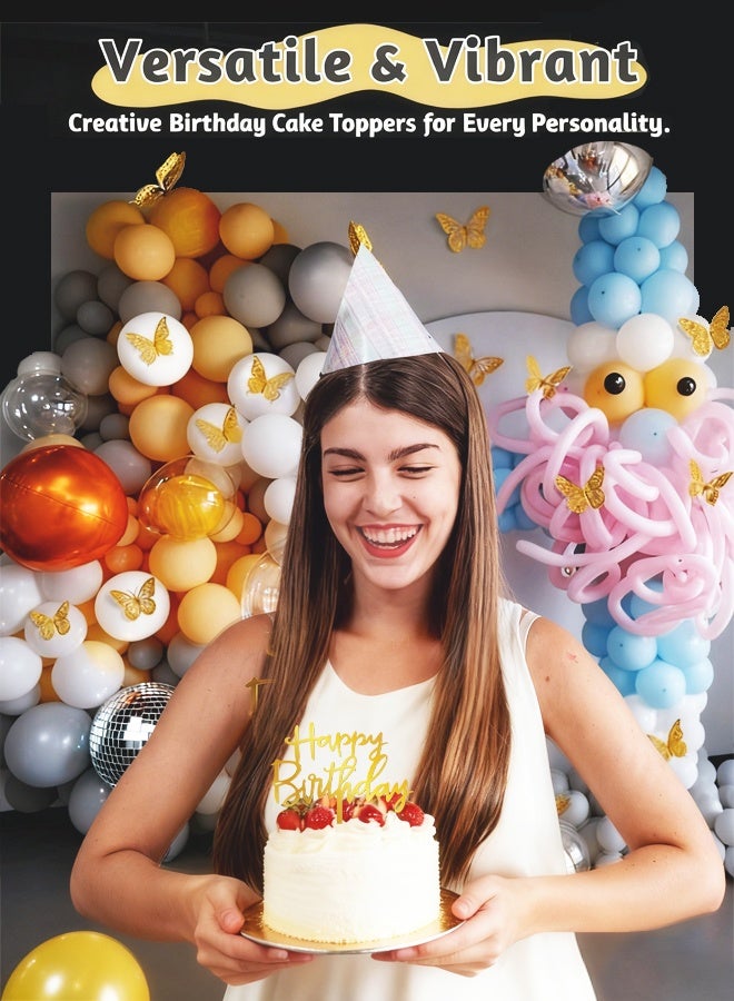 34-piece birthday cake decorating set, including a multi-purpose 3D gold butterfly decorating set - 24 pieces, including 3 different sizes (suitable for cakes, parties, etc.) and ten gold happy birthday cake decorating pieces, shiny mirror acrylic cake decorating, perfect for birthdays, anniversaries or milestone celebrations. - Image 4