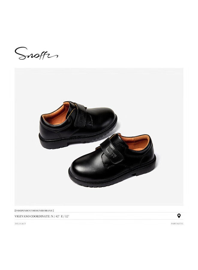 Snoffy Sinafei Boys' Black Leather Shoes, Spring Children's Leather Shoes, Top-grain Cowhide, Student Shoes, Performance Shoes, Big Kids' Loafers, Black, Size 37 - Image 2