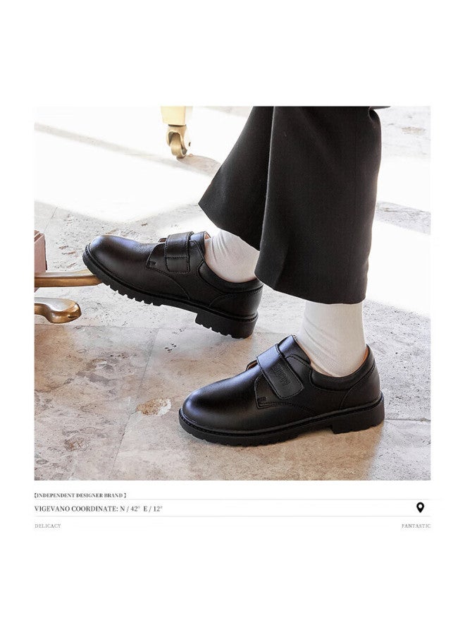 Snoffy Sinafei Boys' Black Leather Shoes, Spring Children's Leather Shoes, Top-grain Cowhide, Student Shoes, Performance Shoes, Big Kids' Loafers, Black, Size 37 - Image 1