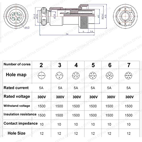 DIYhz GX12 3 Pins Panel Metal Mount Circular Metal Aviation Connector Adapter Male Female Plug Socket with Waterproof Cap (5 Pcs) - Image 5
