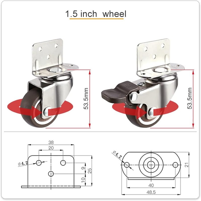 Mute L Type Side Mounted Casters With Brake TPE Splint Wheel Bearing Anti Wrap 2Pcs 1 5 Inch - Image 4