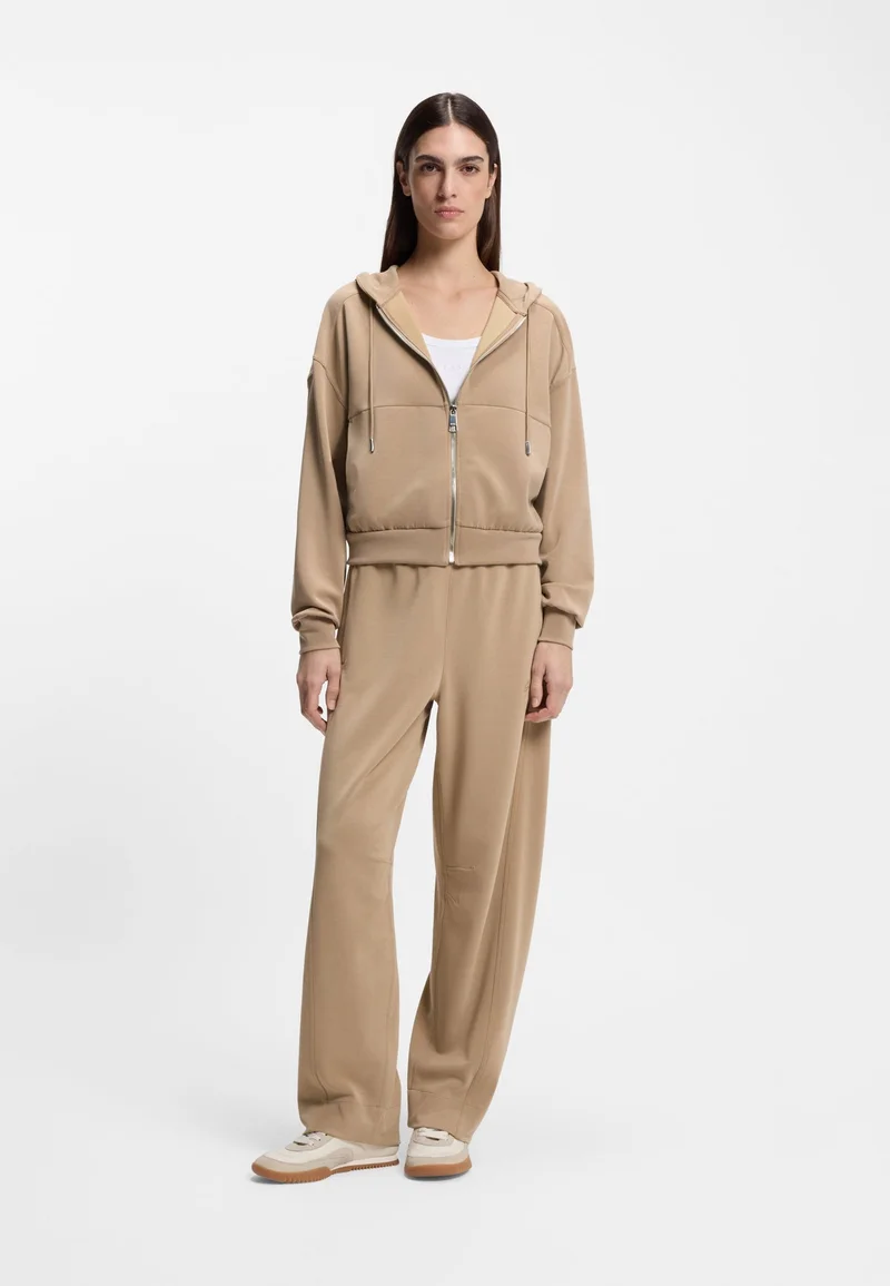 BOSS Brown Oversized-fit zip-up hoodie with logo embroidery for Women | Best Price UAE