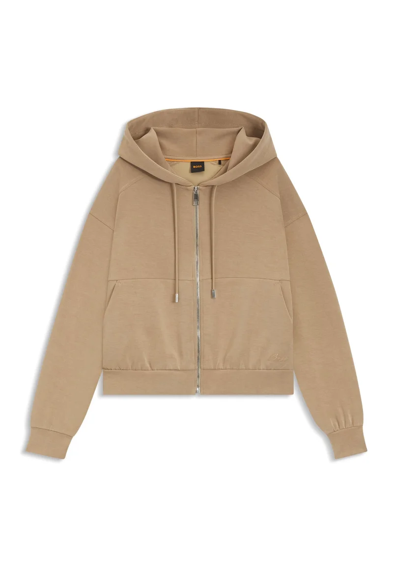 BOSS Brown Oversized-fit zip-up hoodie with logo embroidery for Women | Best Price UAE