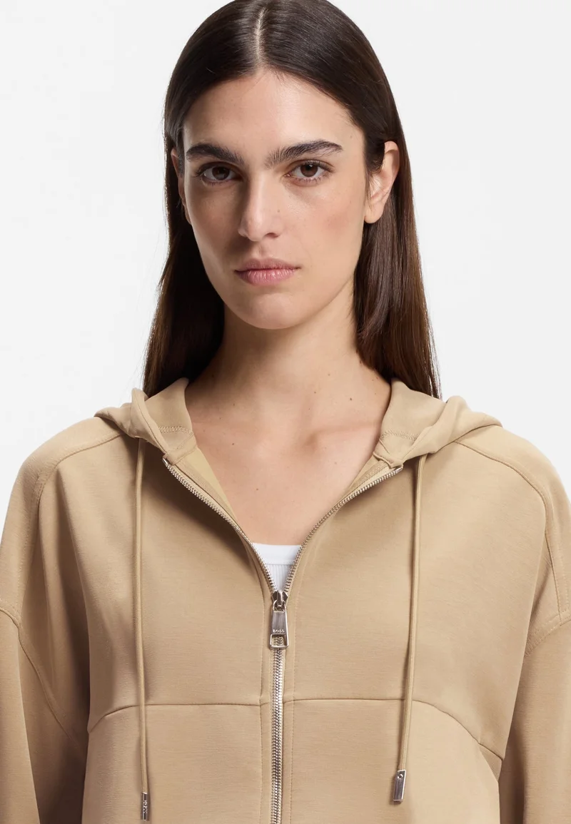 BOSS Brown Oversized-fit zip-up hoodie with logo embroidery for Women | Best Price UAE