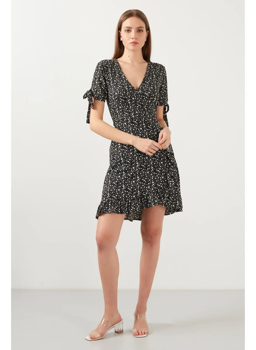 Lela Floral V-Neck Ruffle Detailed Mini Dress Women's Dress 5863719