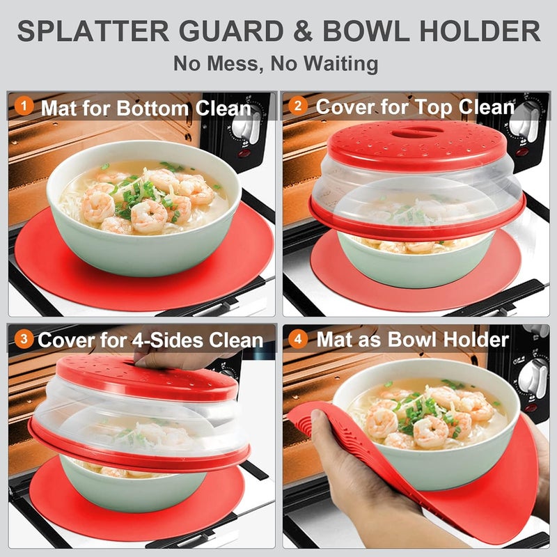 AIDACOM 2 in 1, Microwave Mat & Food Cover- Mat as Bowl Holder, Cover for Splatter Guard, Multi-use: Silicone Trivet, Pot Holders, Drying, Baking, Place Mat, Utensils Rest for Kitchen Counter, Red - Image 2
