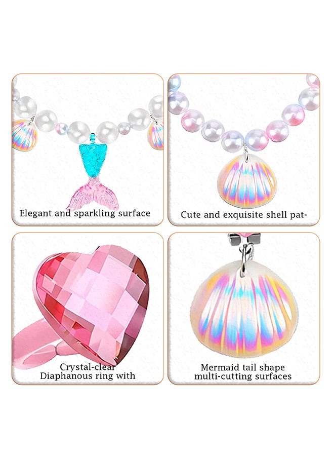 MARGOUN Mermaid Jewelry Set for Little Girls Princess Mermaid Stretchy Necklace Bracelet Earrings Ring Kids Pretend and Dress Up Jewelry for Toddlers Aged 2 3 4 5 Gift Blue  - Image 3