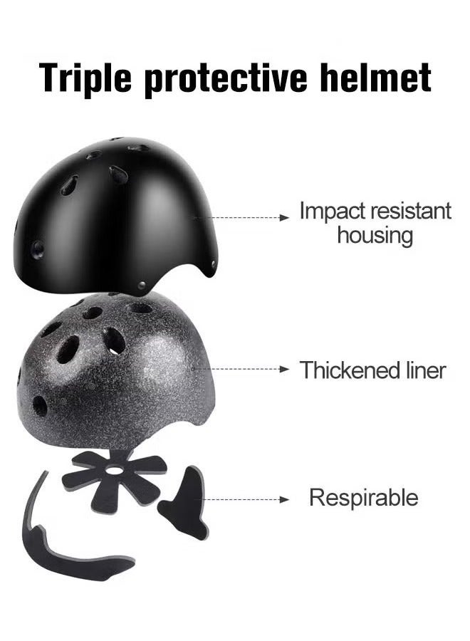 PYC 7 Pcs Multi-Sport Protective Gear Set with Adjustable Helmet Knee and Elbow Pads Wrist Guards fit for Multi Sports Scooter, Skateboarding, Biking, Roller Skating Black - Image 2
