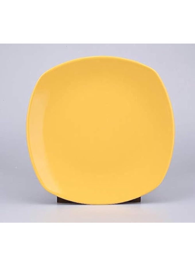Square Ceramic Dinner Plate with Curved Edges - Yellow - Image 2