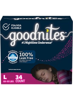 GoodNites Goodnites Nighttime Bedwetting Underwear, Girls' L (68-95 lb.), 34 Ct 