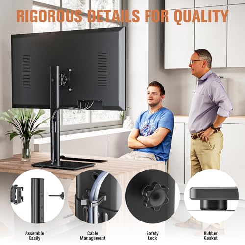 Hemudu Single Monitor Stand Freestanding 27-43 Inch Monitor Arm Curved Screen Monitor Mount Tempered Glass Base Adjustable Motion Tilt -15° to 10° Swivel ±45° Rotation 360° Weight Capacity 77lbs HT05B-003 - Image 4