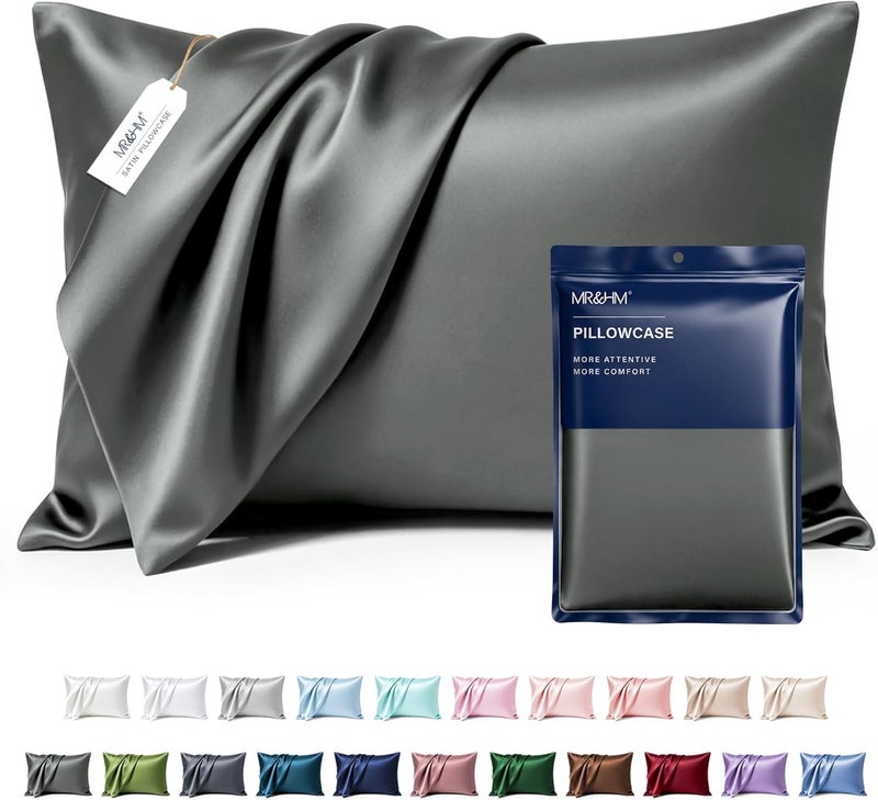 MR&HM Satin Pillowcase for Hair and Skin, Silk Satin Pillowcase 2 Pack, King Size Pillow Cases Set of 2, Silky Pillow Cover with Envelope Closure (20x36, Dark Grey) - Image 1