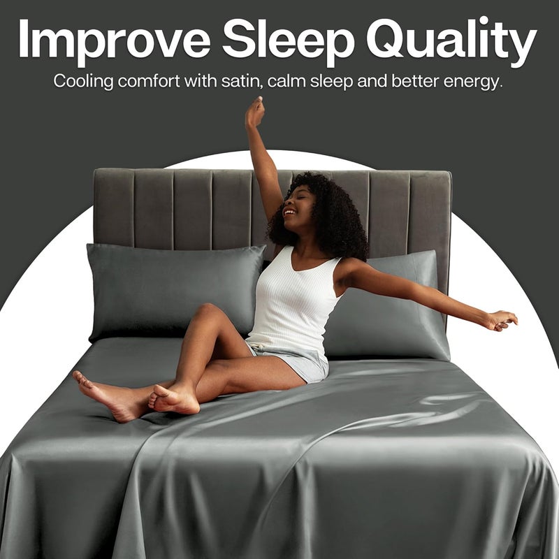MR&HM Satin Pillowcase for Hair and Skin, Silk Satin Pillowcase 2 Pack, King Size Pillow Cases Set of 2, Silky Pillow Cover with Envelope Closure (20x36, Dark Grey) - Image 5
