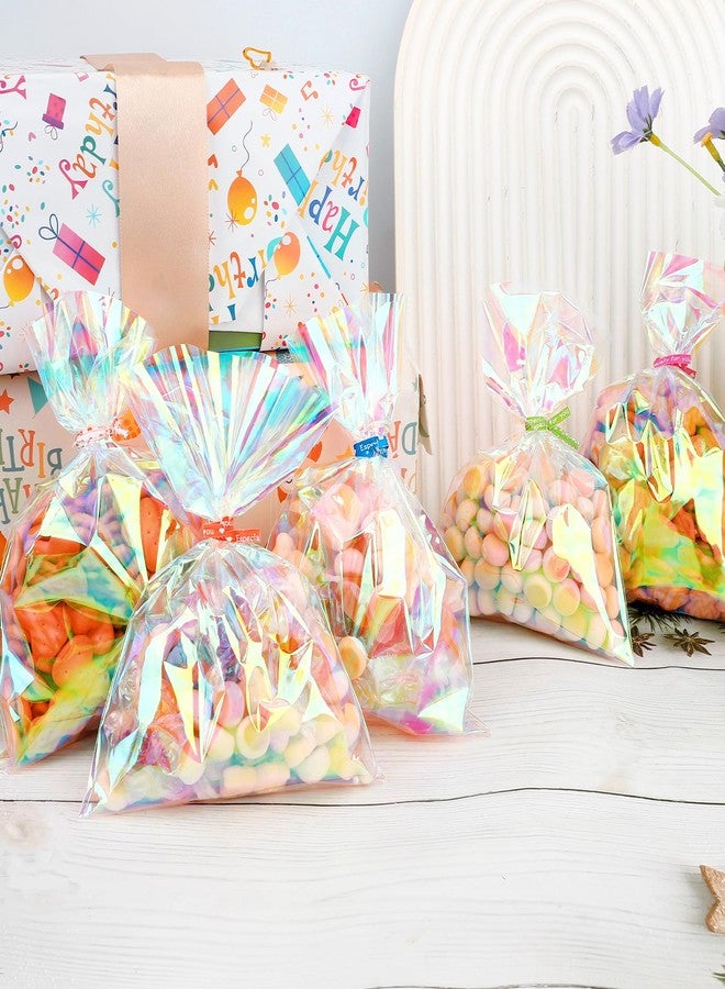 Linsuminn Iridescent Cellophane Bags with Colorful Ties, 100 PCS Holographic Bags, 5x7 Inch Plastic Clear Treat Bag Gift Candy Goodie Cookie Bag for Holiday Wedding Birthday Baby Shower Party Favor Supplies - Image 4