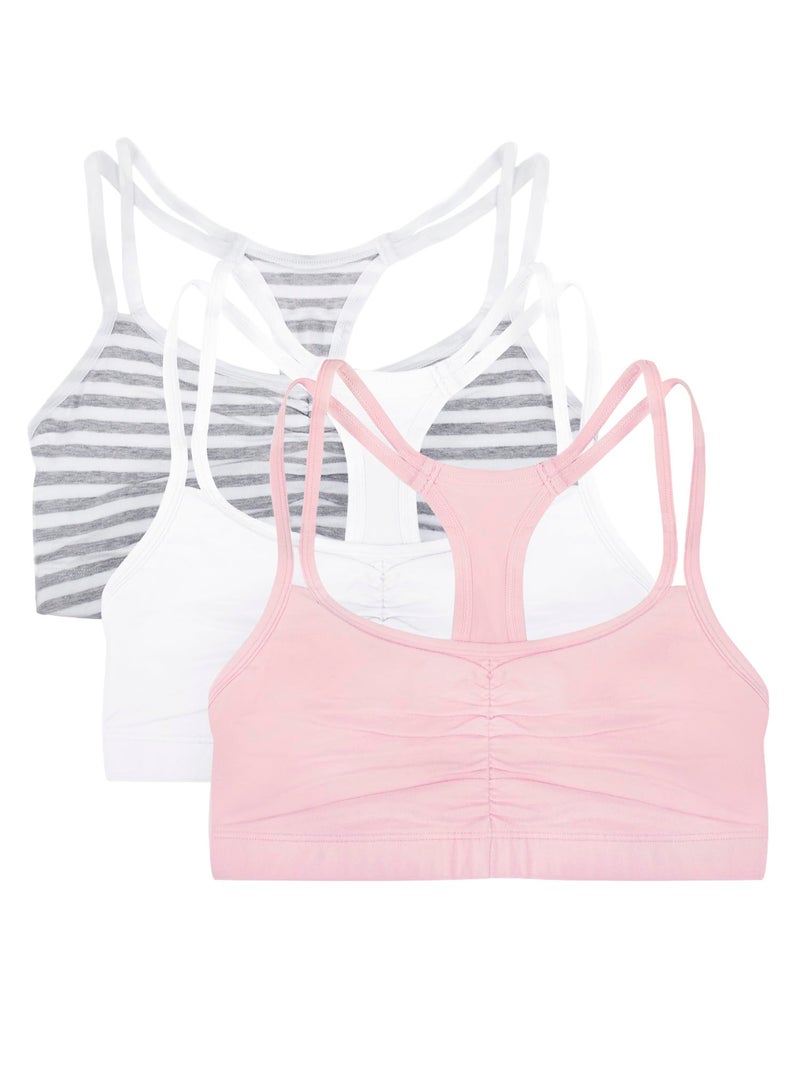 Fruit of The Loom Womens Spaghetti Strap Cotton Pull Over 3 Pack Sports Bra, Skinny Stripe/White/Blushing Rose, 38 - Image 1
