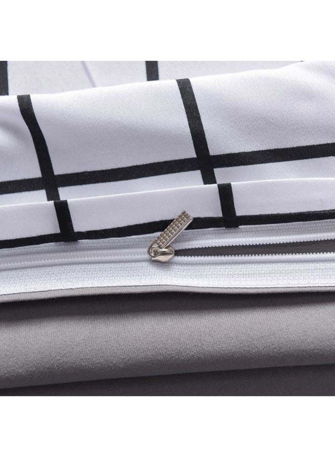 NIBEMINENT 4-Piece European Style Checked Duvet Cover Set Polyester Grey/Black Single - Image 4