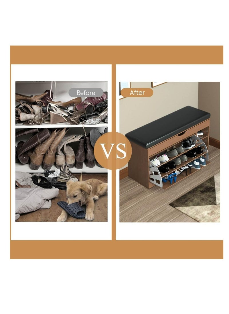 Arabest - Shoe Cabinet Shoe Rack for Entryway with Sitting Stool Shoe Storage Cabinet for Entryway Shoe Rack Three-Tier Shoe Cabinet Suitable for Home and Apartment - Image 1