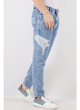 DIESEL Men Krooley-T Stretch Fit Five Pocket Rip Jeans, Washed Blue  - Image 3