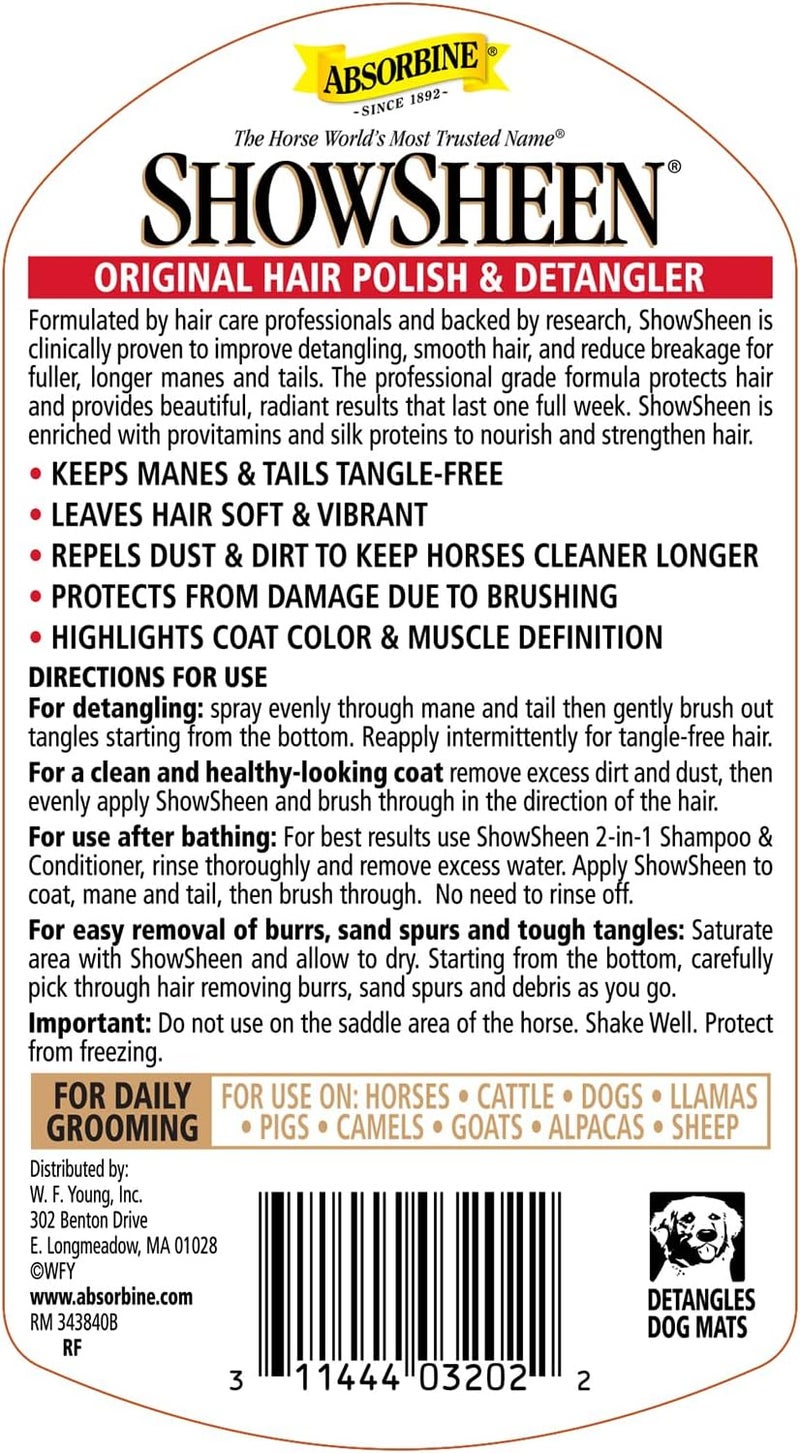 Absorbine ShowSheen Original Hair Polish & Detangler 32oz Refill for Horses and Dogs - Instant Detangling & Hair Breakage Reduction - Image 2
