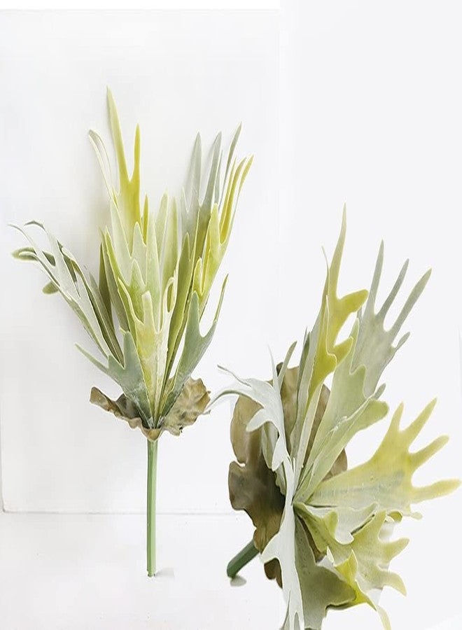 QFSH 2Pcs Artificial Staghorn Fern Realistic Fake Flocked Succulent Plants Green Potted Plant Indoor Outdoor Wall Hanging Decor - Image 2