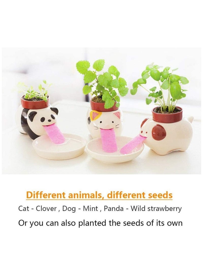 Generic 3 Pieces Watering Animal Planter Self Watering Planter Drinking Animal Tongue C ute Style Ceramic Mini Backpack Plant Pot - Image 3