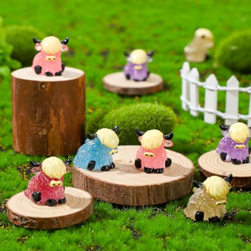 Beeveer 75 Pcs Mini Highland Cow Figurines Bulk Glitter Highland Cow Mini Figures Cute Resin Miniature Animals Tiny Statues Sculpture Ornament for Cake Topper Landscape Office Garden Desk Party Tabletop Decor - Image 3