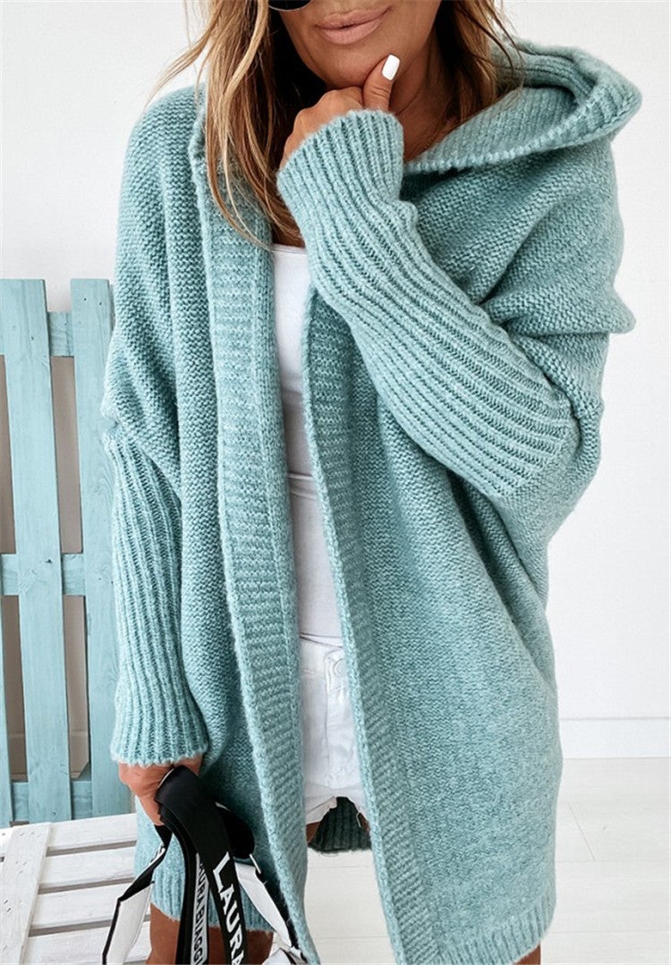 2024 New Knit Hoodie Soft Batwing Loose Sweater mint green 