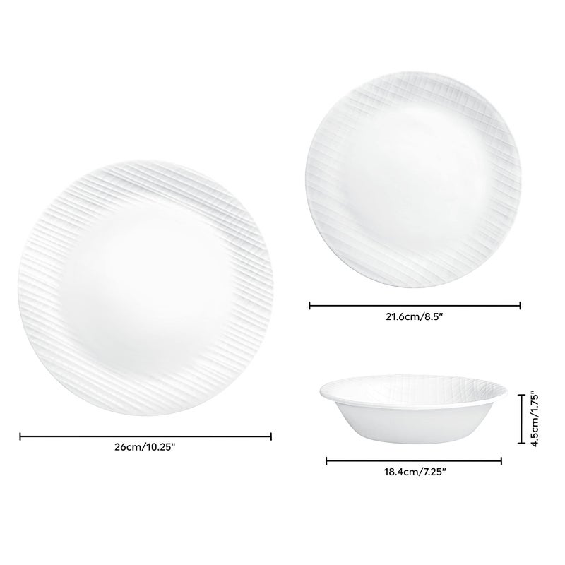 Corelle Dinnerware Set, 12-Piece, Linen Weave, Tempered Glass, Dinner Plates, Side Plates & Bowls, 3X More Durable, Half The Space & Weight of Ceramic, 1146908 - Image 2
