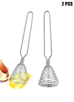 2 Pieces Stainless Steel Spring Whisk, 8.46 Inches Egg Whisk Hand Push Whisk Blender French Style Whisk Wire Whisk for Egg Beater Kitchen Utensil for Blending Whisking Beating and Stirring