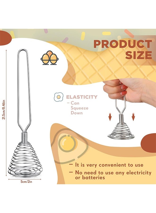HY - 2 Pieces Stainless Steel Spring Whisk, 8.46 Inches Egg Whisk Hand Push Whisk Blender French Style Whisk Wire Whisk for Egg Beater Kitchen Utensil for Blending Whisking Beating and Stirring - Image 1