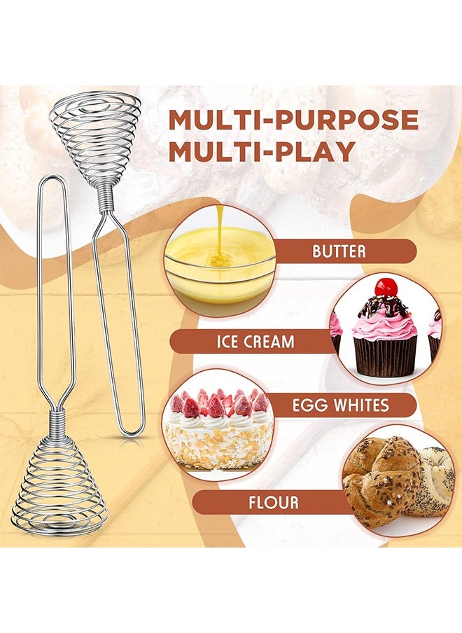 HY - 2 Pieces Stainless Steel Spring Whisk, 8.46 Inches Egg Whisk Hand Push Whisk Blender French Style Whisk Wire Whisk for Egg Beater Kitchen Utensil for Blending Whisking Beating and Stirring - Image 1