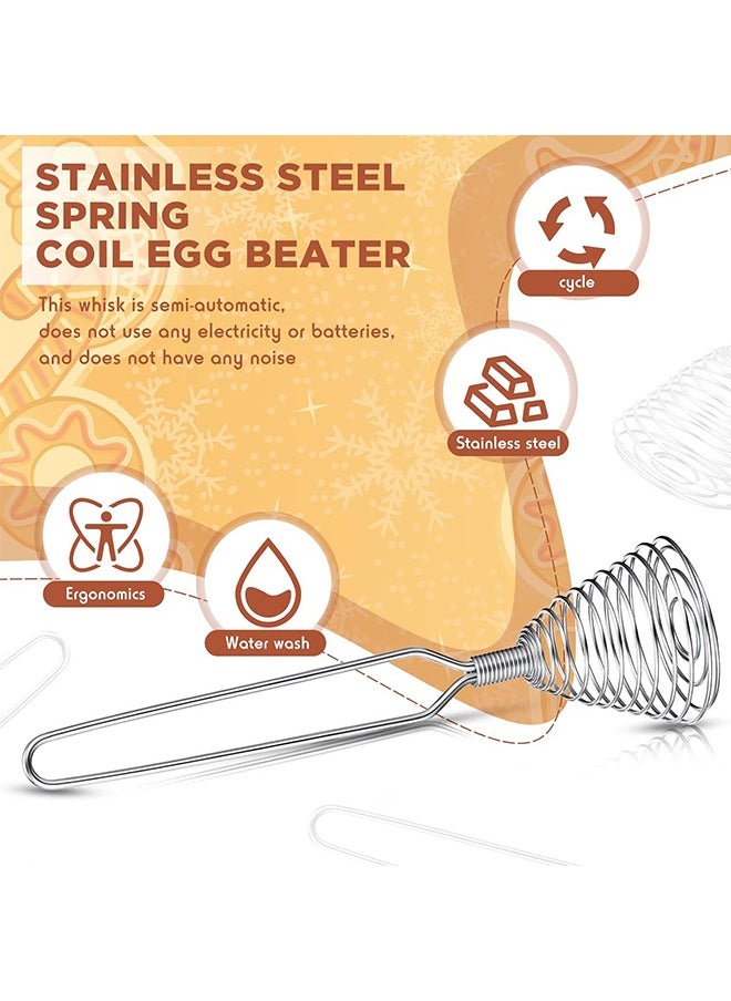HY - 2 Pieces Stainless Steel Spring Whisk, 8.46 Inches Egg Whisk Hand Push Whisk Blender French Style Whisk Wire Whisk for Egg Beater Kitchen Utensil for Blending Whisking Beating and Stirring - Image 1