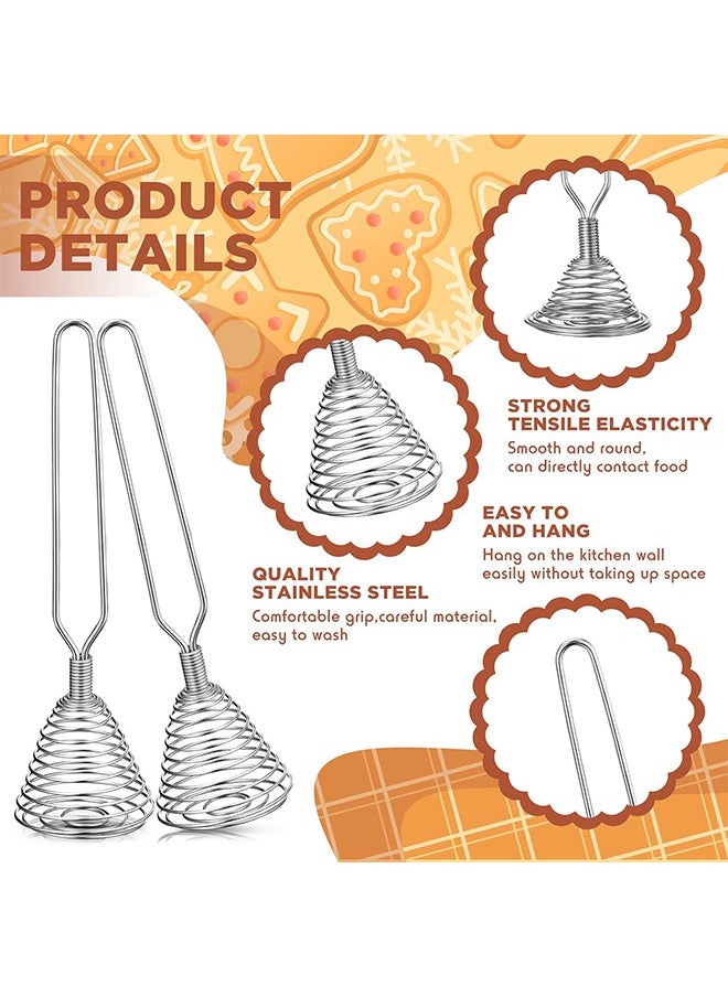 HY - 2 Pieces Stainless Steel Spring Whisk, 8.46 Inches Egg Whisk Hand Push Whisk Blender French Style Whisk Wire Whisk for Egg Beater Kitchen Utensil for Blending Whisking Beating and Stirring - Image 1