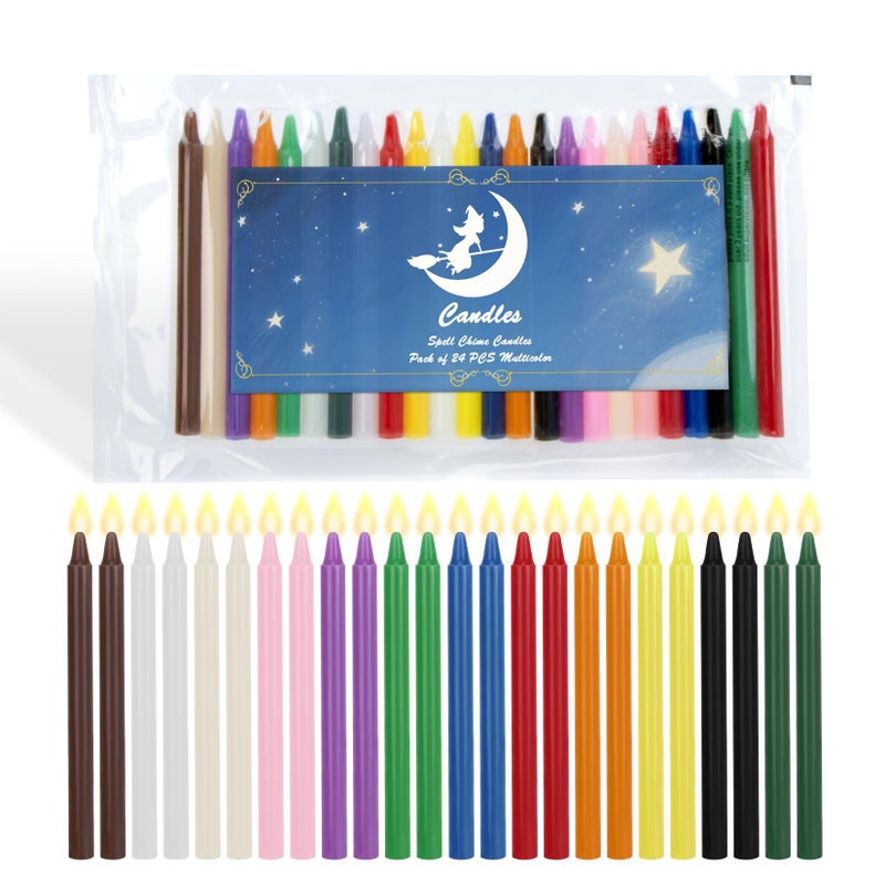 RAINFLOW 24PCS Taper Candles Sticks - Spell Candles Cotton Wicks 5.9 Inch Premium Colored Mini Candlesticks Long Burning Dripless for Rituals Prayer Meditation Christmas Wedding Birthdays Home Decor - Image 1