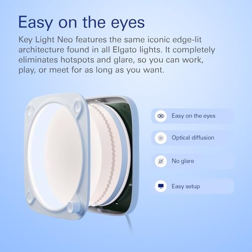 Elgato Key Light Neo – Professional Video Call Light, No Glare, Adjustable Monitor Mount, Manual or Wi-Fi Control, Office/Streaming, Teams/Zoom/Slack/Twitch/Youtube – Plug-’n-Play on Laptop, PC, Mac - Image 4