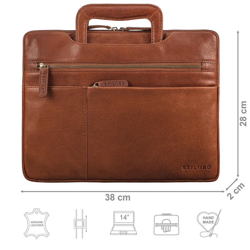 STILORD 'Cole' Vintage Laptop Bag 14 Inch Leather Men's Slim Laptop Sleeve Genuine Leather Document Bag for Laptop Work Business Travel Colour: Maraska - Brown, M - Image 2
