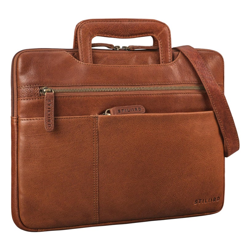 STILORD 'Cole' Vintage Laptop Bag 14 Inch Leather Men's Slim Laptop Sleeve Genuine Leather Document Bag for Laptop Work Business Travel Colour: Maraska - Brown, M - Image 1