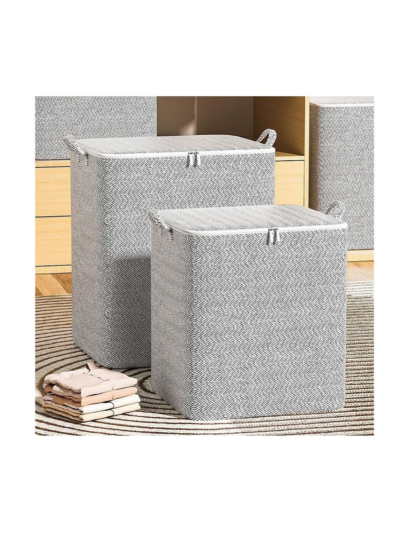 CityRiya-Long Fabric Storage Boxes, 2 Pcs Foldable Nonwoven Storage Bags with Zipper and Handles for Clothing Blanket Bedding, Large Capacity Washable Clothes Storage Bins for Closet Wardrobe (Grey, 220L)  - Image 1