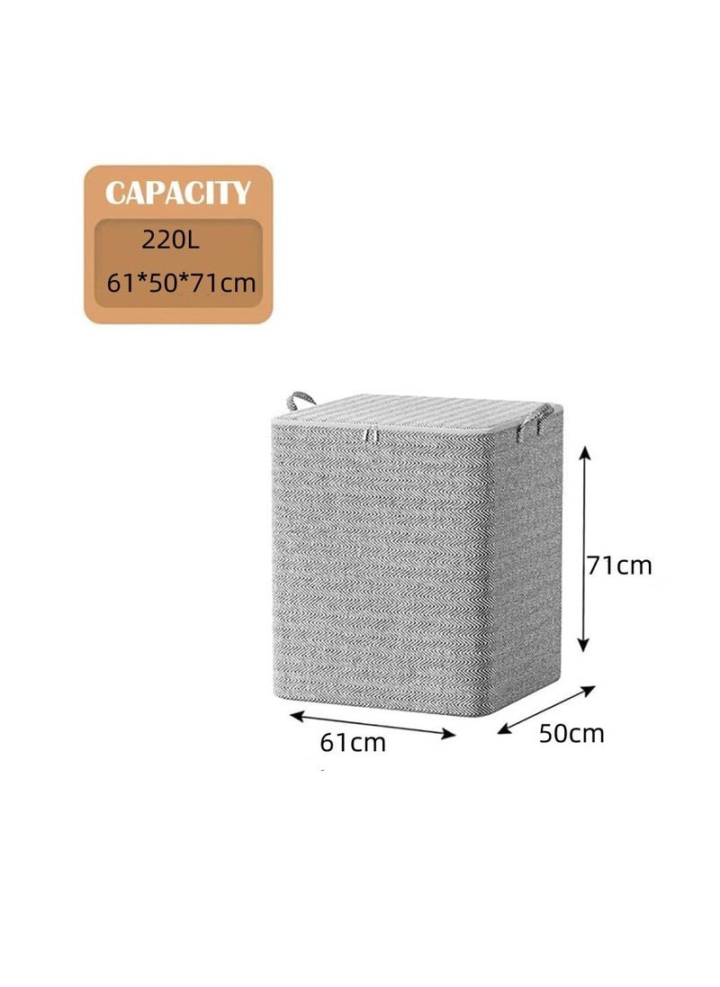 CityRiya-Long Fabric Storage Boxes, 2 Pcs Foldable Nonwoven Storage Bags with Zipper and Handles for Clothing Blanket Bedding, Large Capacity Washable Clothes Storage Bins for Closet Wardrobe (Grey, 220L)  - Image 2