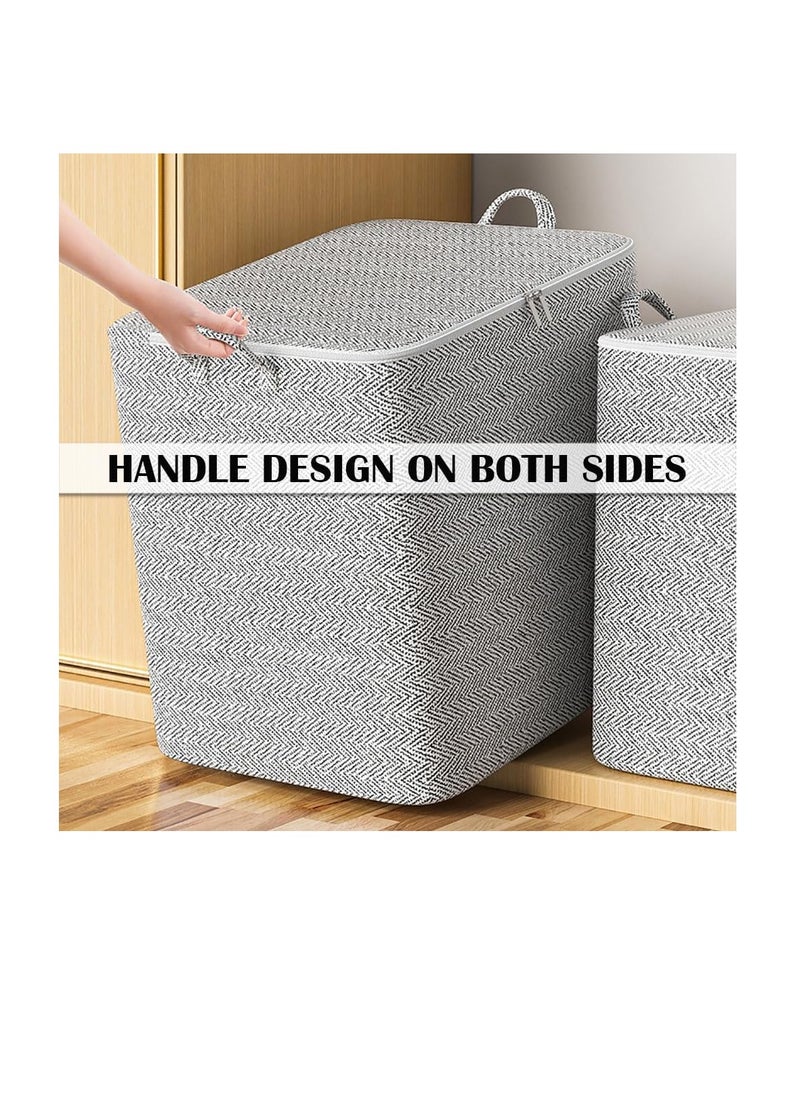 CityRiya-Long Fabric Storage Boxes, 2 Pcs Foldable Nonwoven Storage Bags with Zipper and Handles for Clothing Blanket Bedding, Large Capacity Washable Clothes Storage Bins for Closet Wardrobe (Grey, 220L)  - Image 4