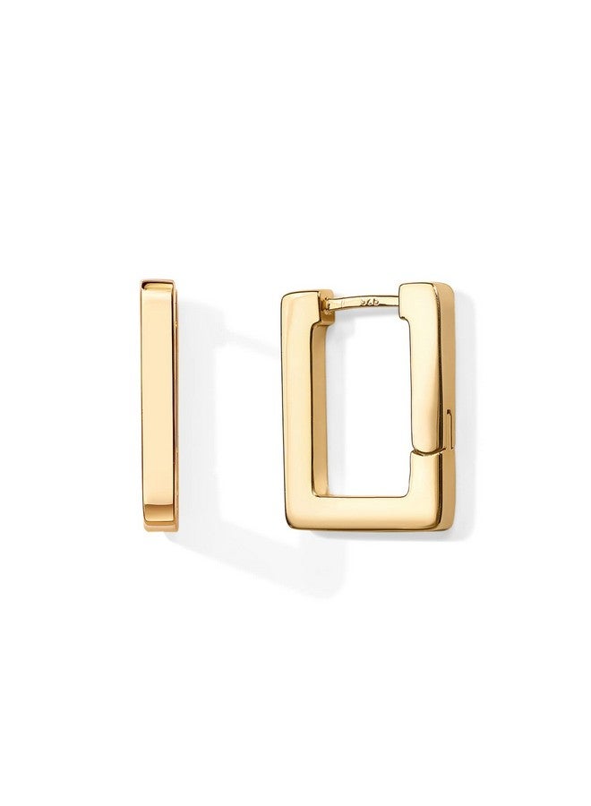 PAVOI PAVOI 14K Yellow Gold Plated 925 Sterling Silver Post Square Hoop Earrings | Geometric Rectangle Gold Hoop Earrings for Women  - Image 1