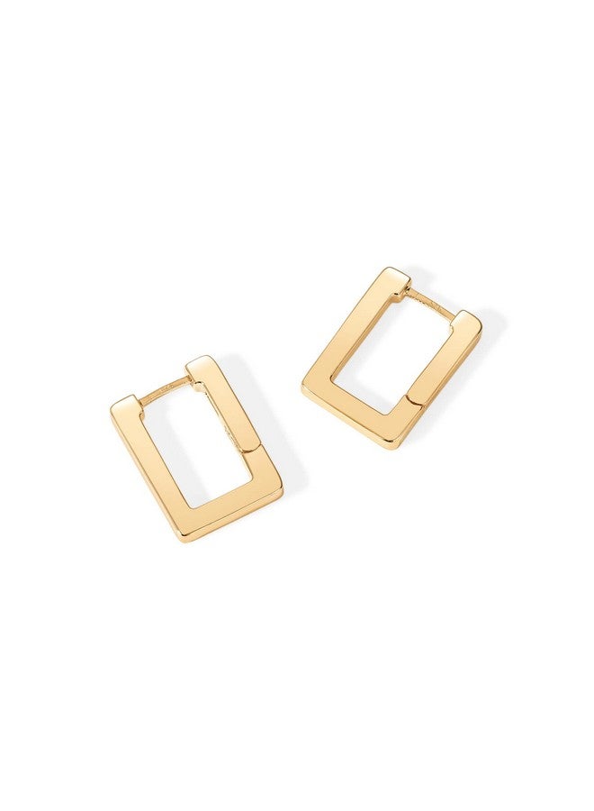 PAVOI PAVOI 14K Yellow Gold Plated 925 Sterling Silver Post Square Hoop Earrings | Geometric Rectangle Gold Hoop Earrings for Women  - Image 3