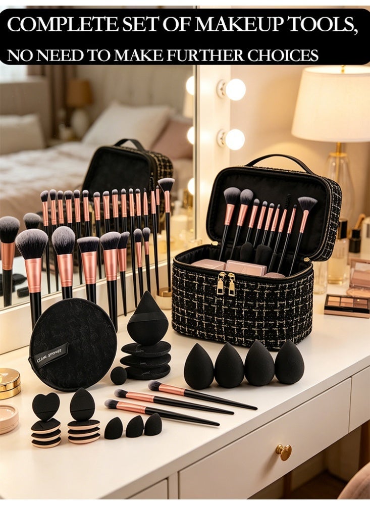 Wolfation لك فرشاة ماكياج مجموعة47PCS فرشاة ماكياج ممتازة مع اسفنجات الجمال ومسحوق المنفخات ، فرشاة تنظيف وسادة مع كيس ماكياج مقاوم للماء متعدد المقصورات - Image 3