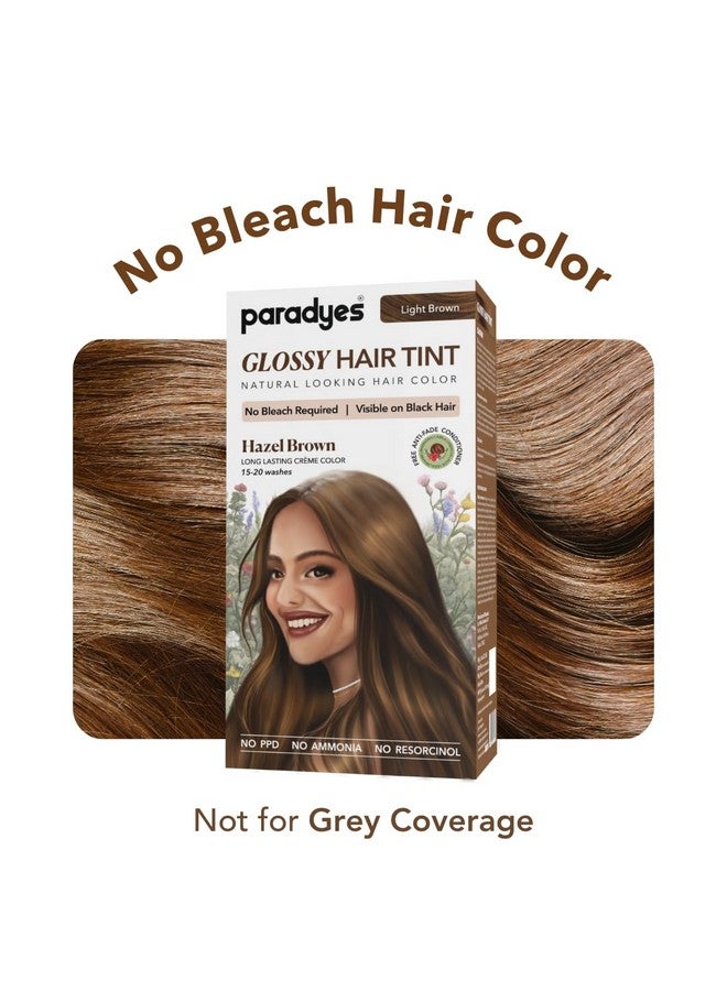 Paradyes No Bleach Hazel Brown Glossy Hair Tint, Ammonia-Free Formula For Natural Black Hair, Visible On Natural Black Hair, Includes Anti-Fade Conditioner For Long-Lasting Shine, 5 Light Brown  - Image 1