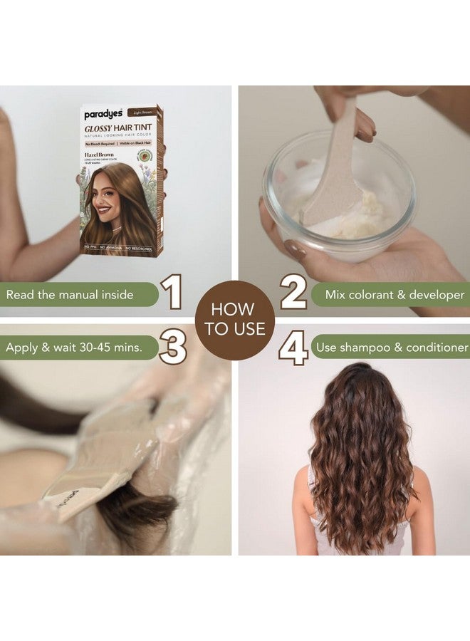 Paradyes No Bleach Hazel Brown Glossy Hair Tint, Ammonia-Free Formula For Natural Black Hair, Visible On Natural Black Hair, Includes Anti-Fade Conditioner For Long-Lasting Shine, 5 Light Brown  - Image 4