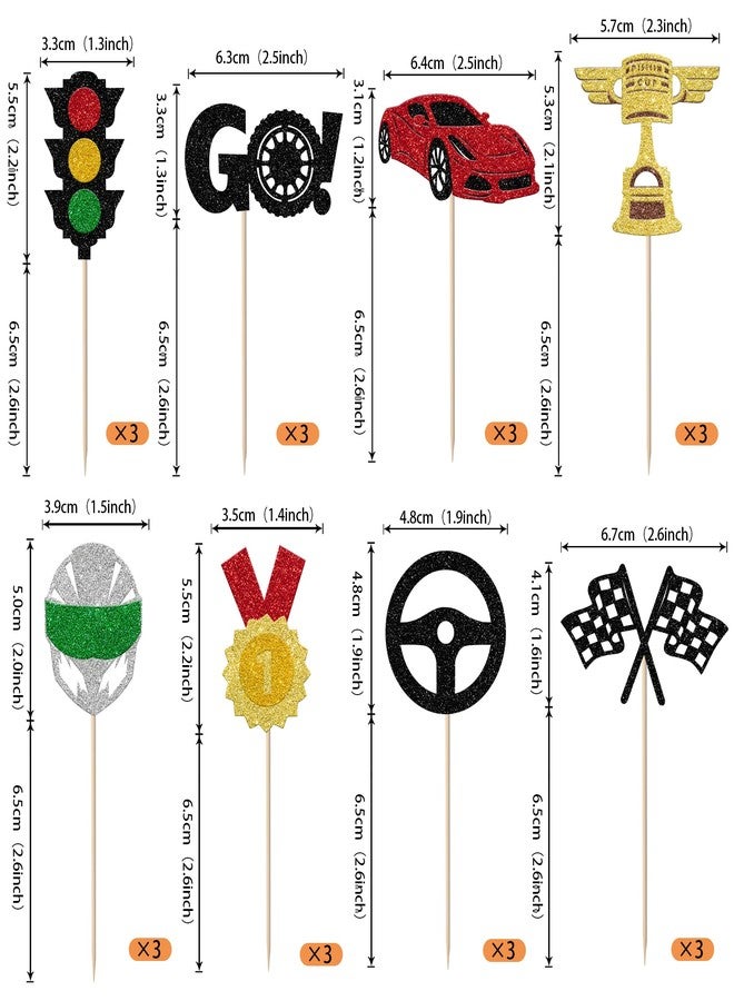 Rsstarxi 24 Pack Race Car Cupcake Toppers Glitter Traffic Light Trophy Flag Racing Cup Cupcake Picks for Racing Theme Baby Shower Boys Birthday Party Cake Decorations Supplies - Image 2