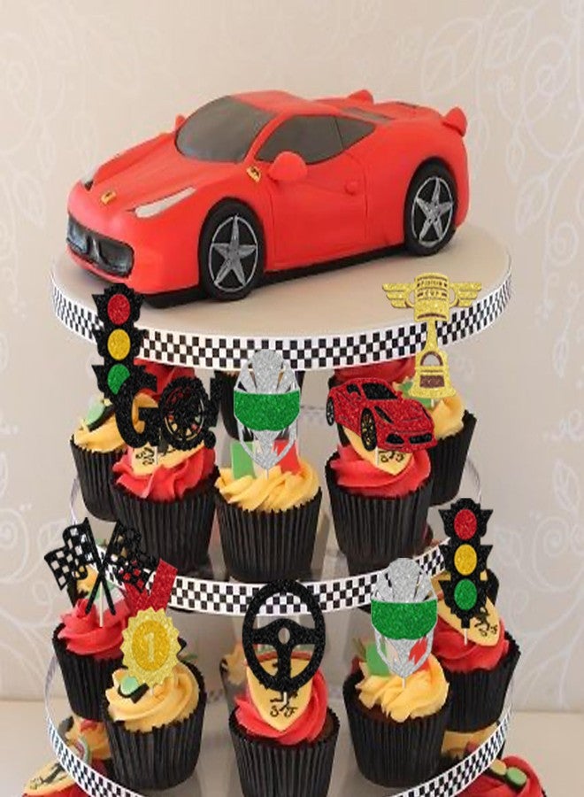 Rsstarxi 24 Pack Race Car Cupcake Toppers Glitter Traffic Light Trophy Flag Racing Cup Cupcake Picks for Racing Theme Baby Shower Boys Birthday Party Cake Decorations Supplies - Image 3